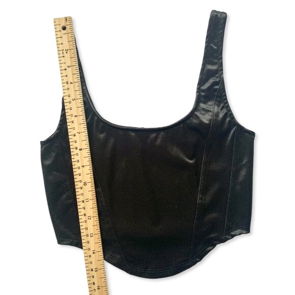 A.C.W. Black Satin Smocked Crop Top Bustier Corset Smock Goth Punk Romantic Emo - Picture 10 of 11